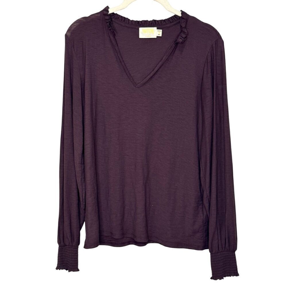 Nation Ltd  Sasha Peasant Tee Top Size Small Purple Long Sleeve Pima Cotton